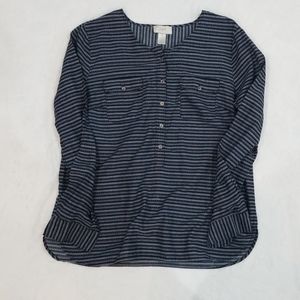 Loft navy stripe popover blouse
